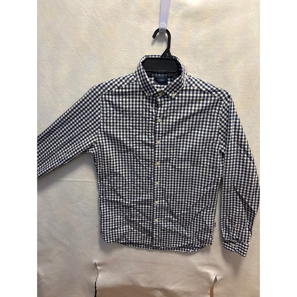 7 Diamonds Mens Navy White Gingham Button Down Shirt Long Sleeve Casual Top S